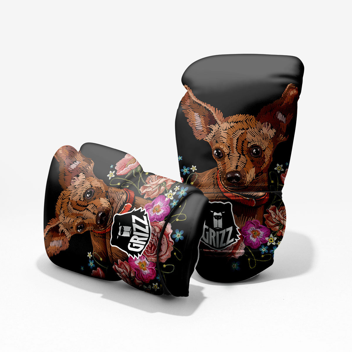Flower And Chihuahua Embroidery Print Pro Boxing Glove