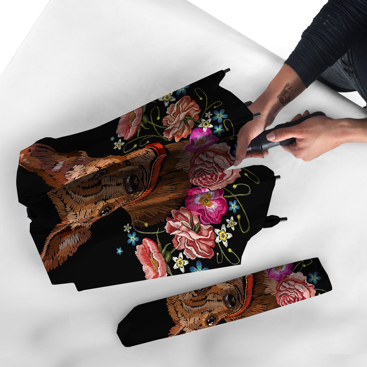 Flower And Chihuahua Embroidery Print Umbrella-grizzshop