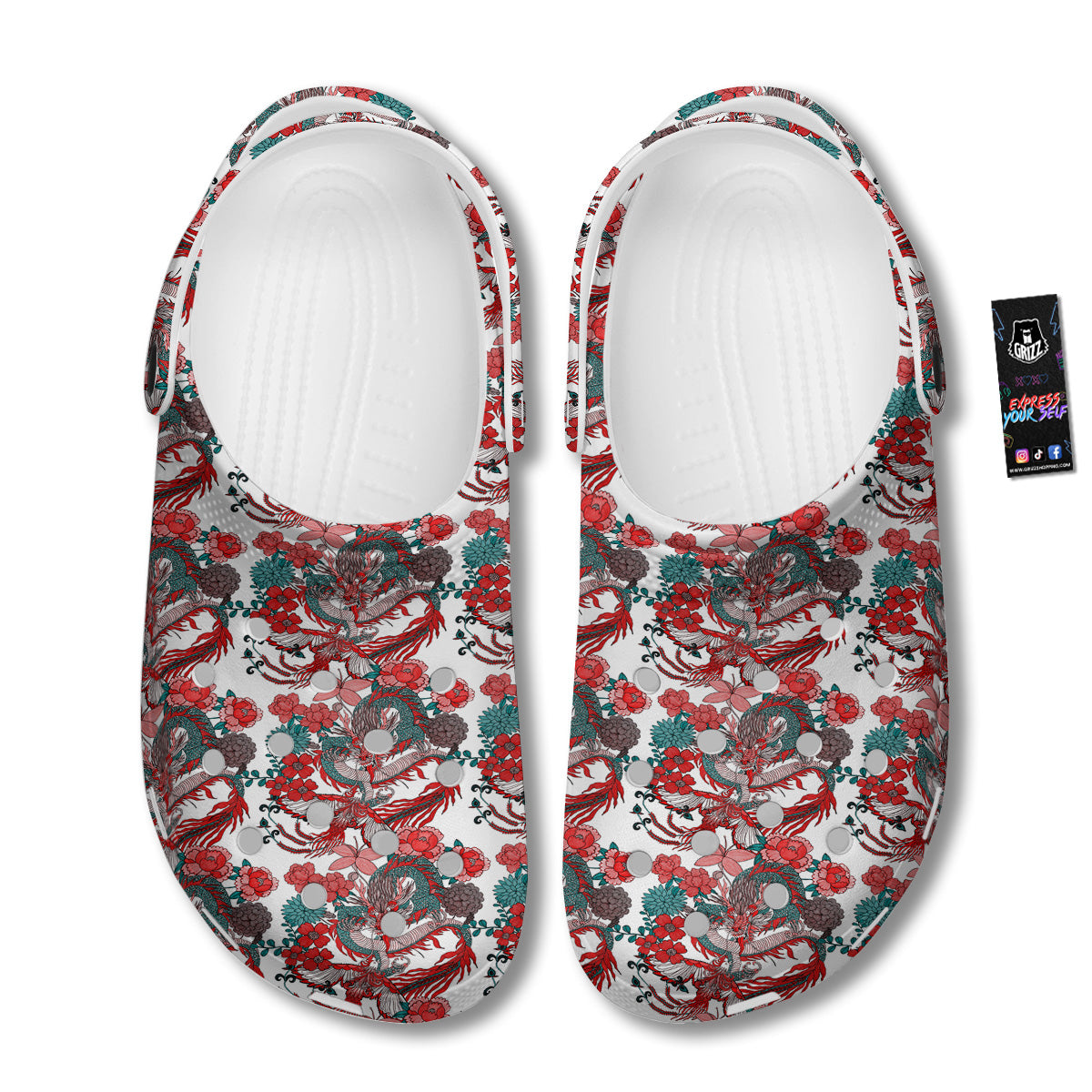 Flower And Chinese Dragon Print Pattern Clog-grizzshop