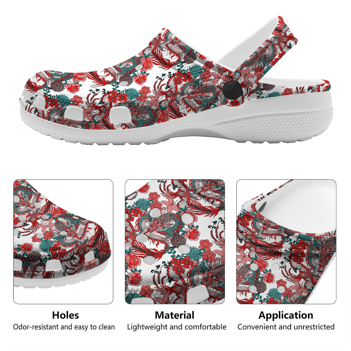 Flower And Chinese Dragon Print Pattern Clog-grizzshop