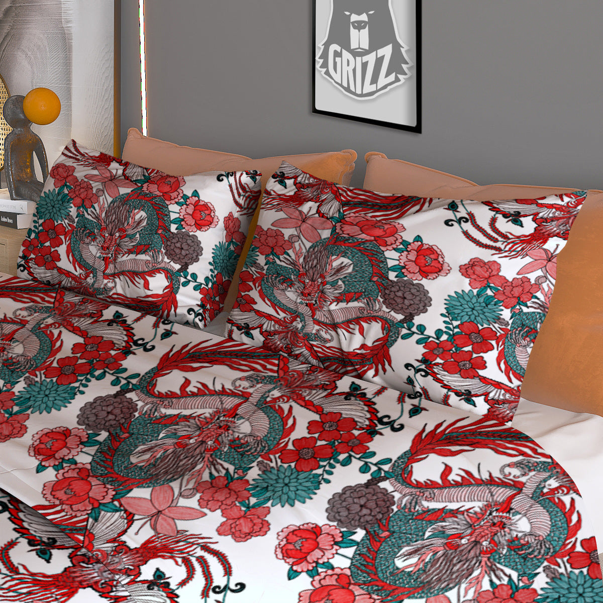 Flowers Skull Green Blue Print Pattern Duvet Cover Bedding Set