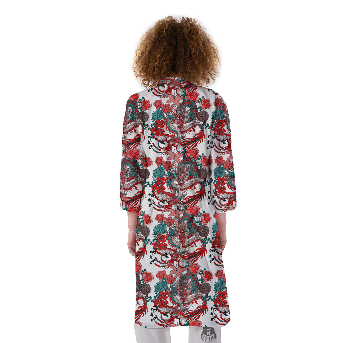 Flower And Chinese Dragon Print Pattern Kimono-grizzshop