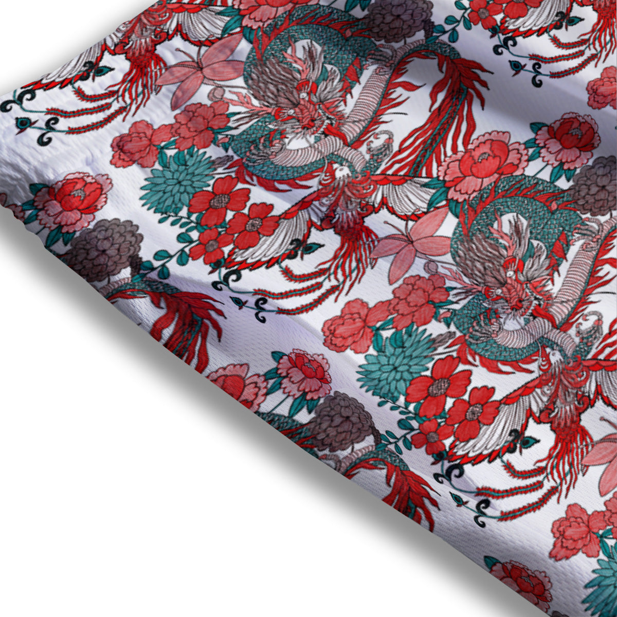 Flower And Chinese Dragon Print Pattern Mesh Shorts-grizzshop