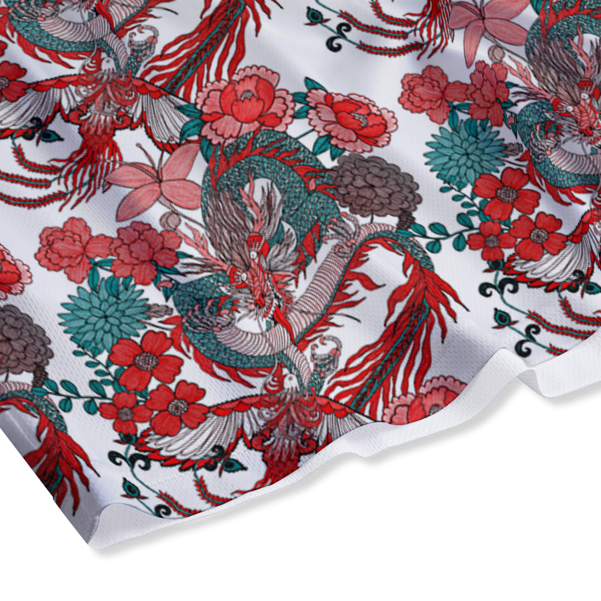Flower And Chinese Dragon Print Pattern Mesh Shorts-grizzshop