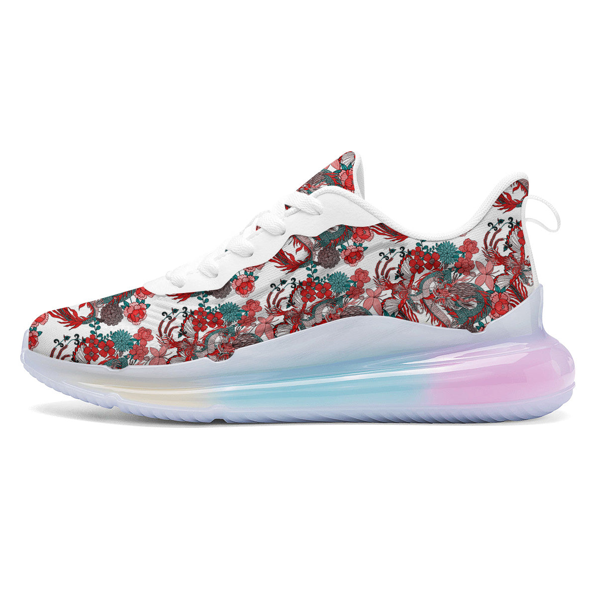 Flower And Chinese Dragon Print Pattern Running Sneakers-grizzshop
