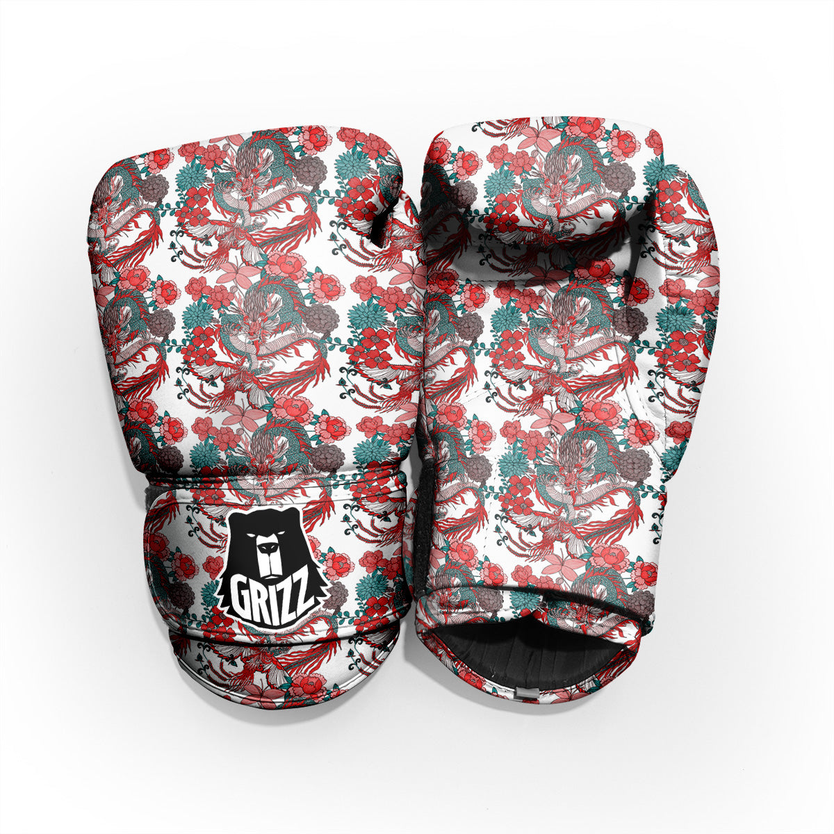 Flower And Chinese Dragon Print Pattern Sparring Gloves-grizzshop