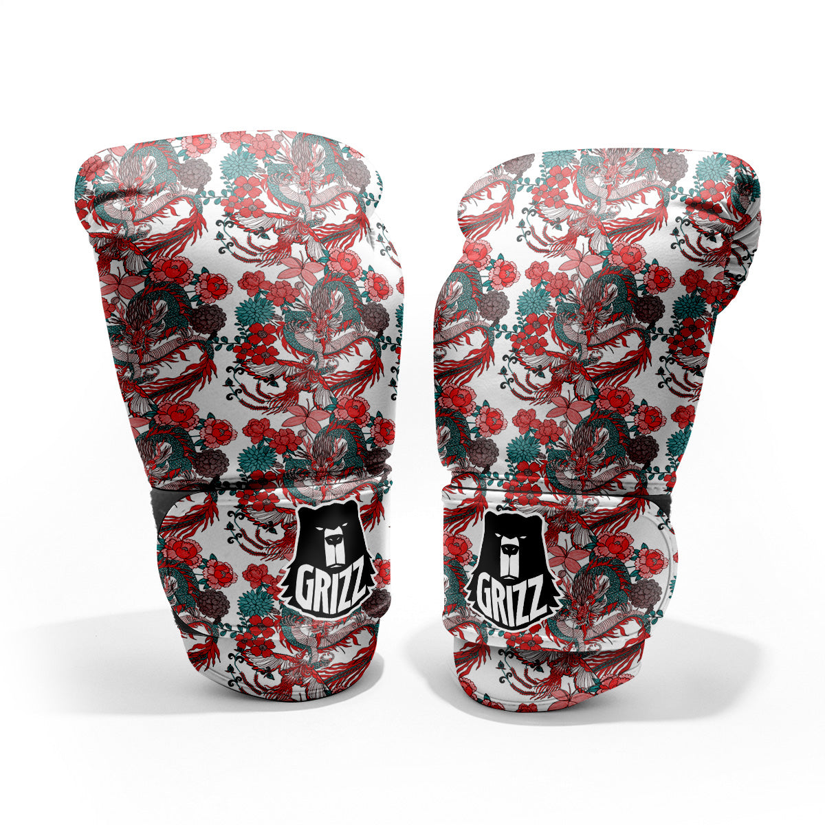 Flower And Chinese Dragon Print Pattern Pro Boxing Glove