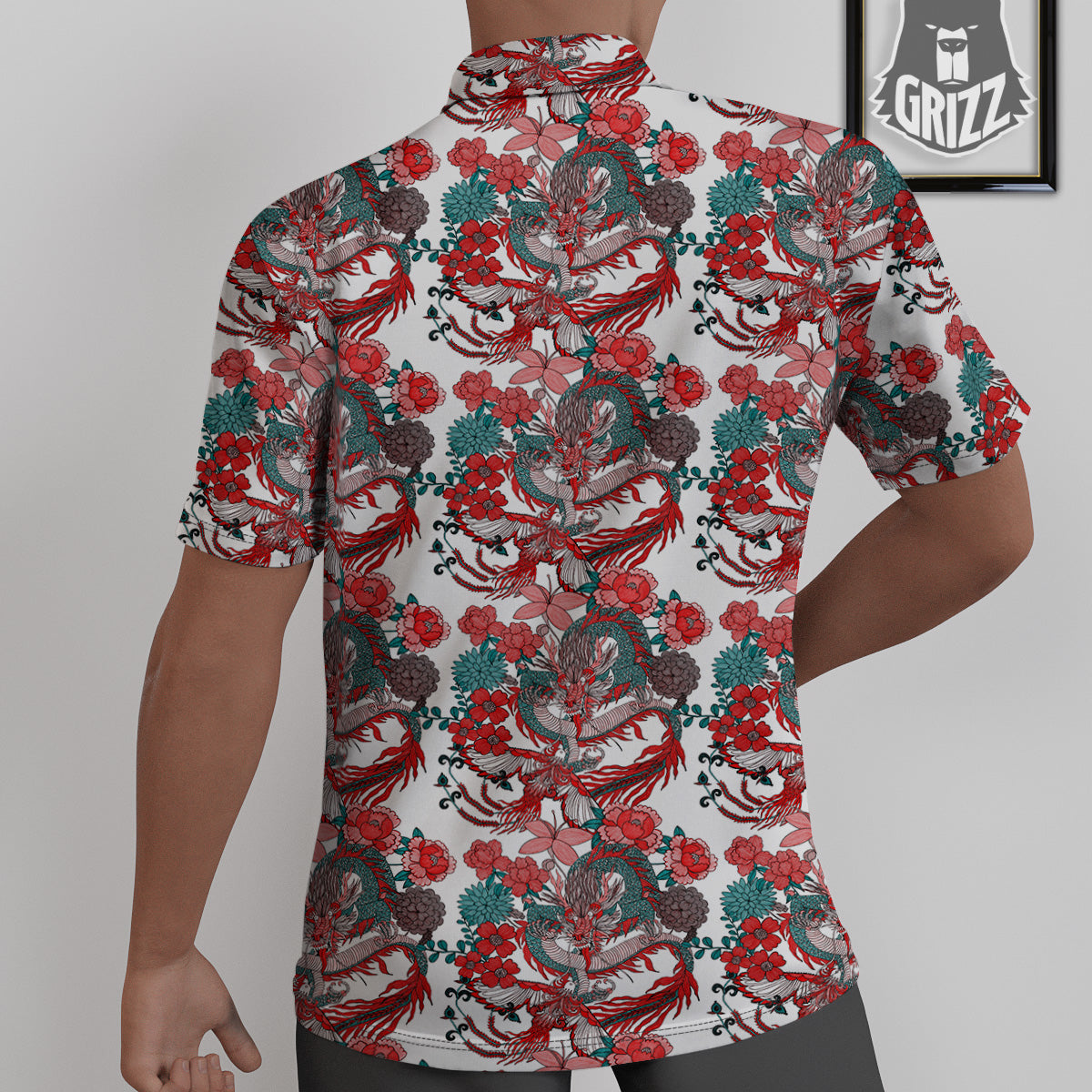 Flower And Chinese Dragon Print Pattern Untucked Shirts-grizzshop