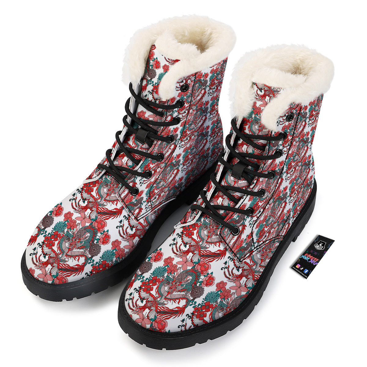 Flower And Chinese Dragon Print Pattern Winter Boots-grizzshop