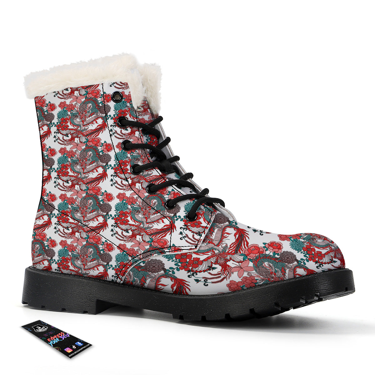 Flower And Chinese Dragon Print Pattern Winter Boots-grizzshop