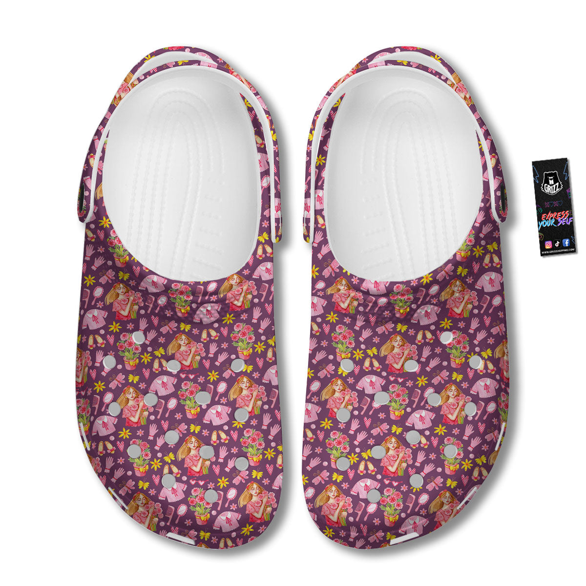 Flower And Girly Print Pattern Clog-grizzshop