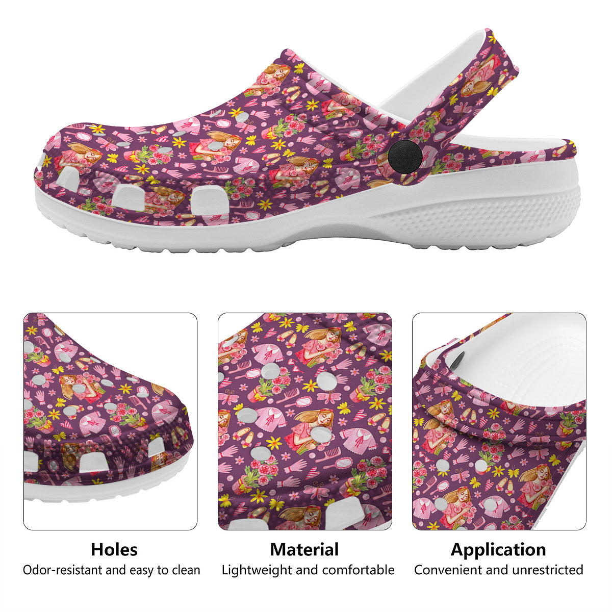 Flower And Girly Print Pattern Clog-grizzshop