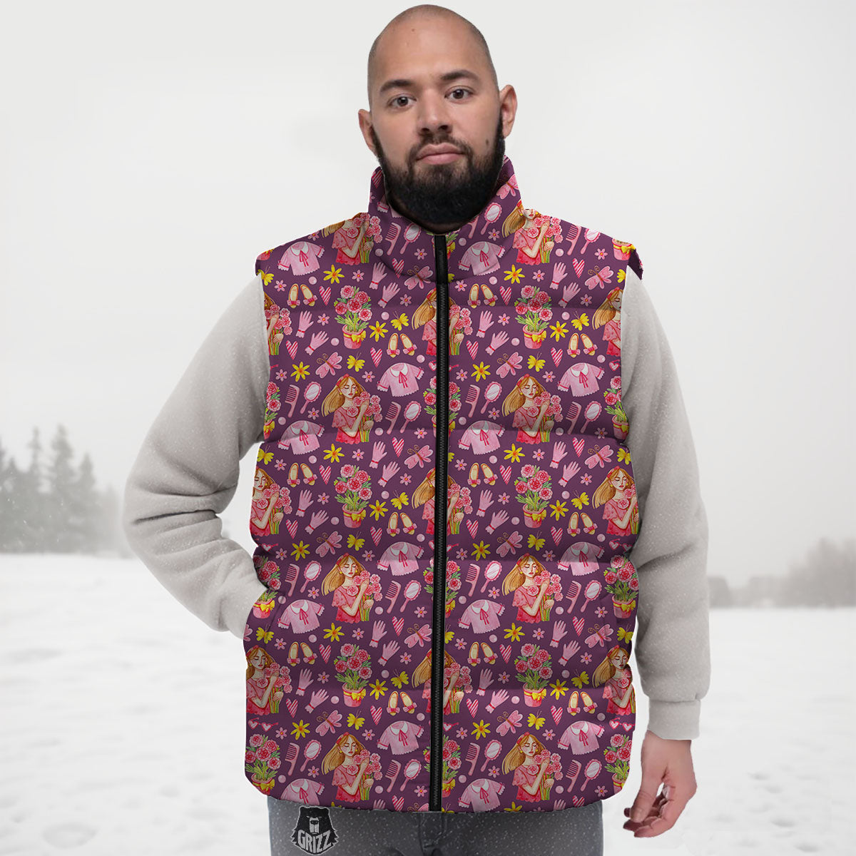 Flower And Girly Print Pattern Down Vest-grizzshop