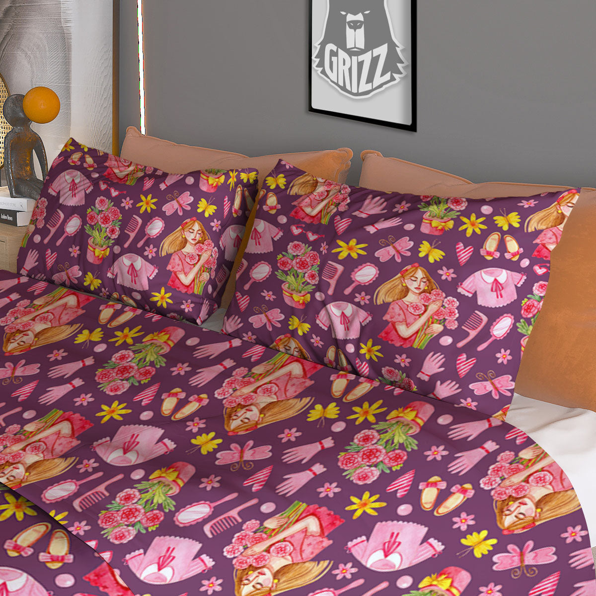 Flower And Girly Print Pattern Duvet Cover Bedding Set-grizzshop