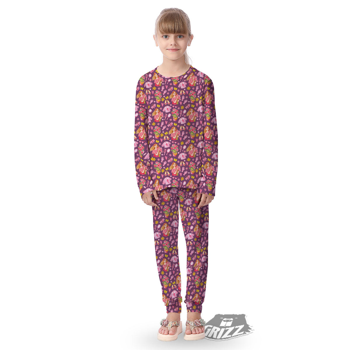 Flower And Girly Print Pattern Kid's Pajamas-grizzshop