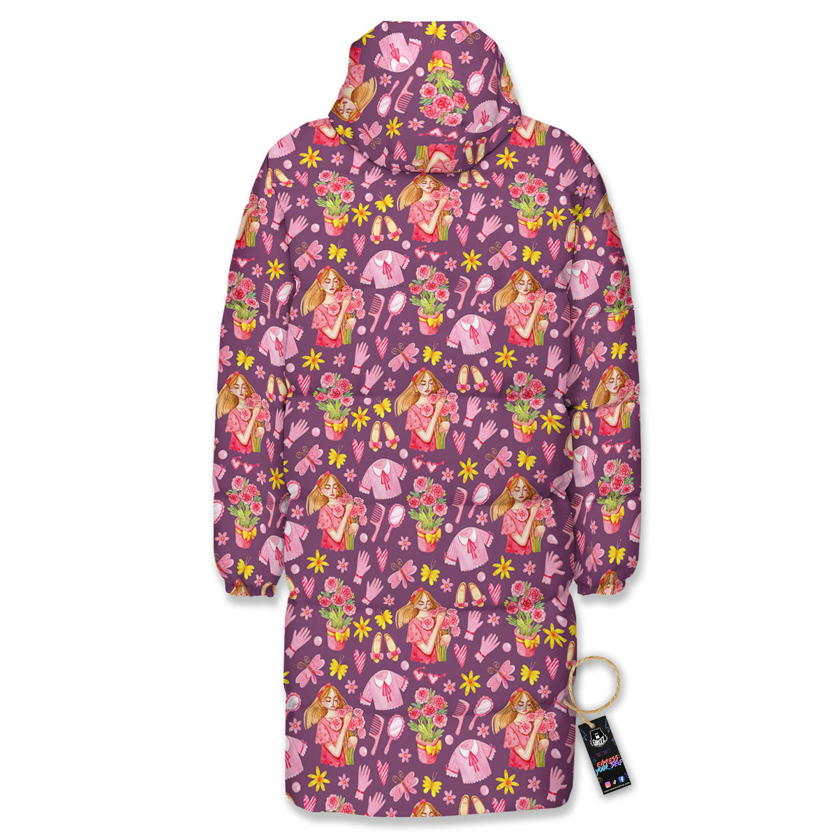 Flower And Girly Print Pattern Long Down Jacket-grizzshop