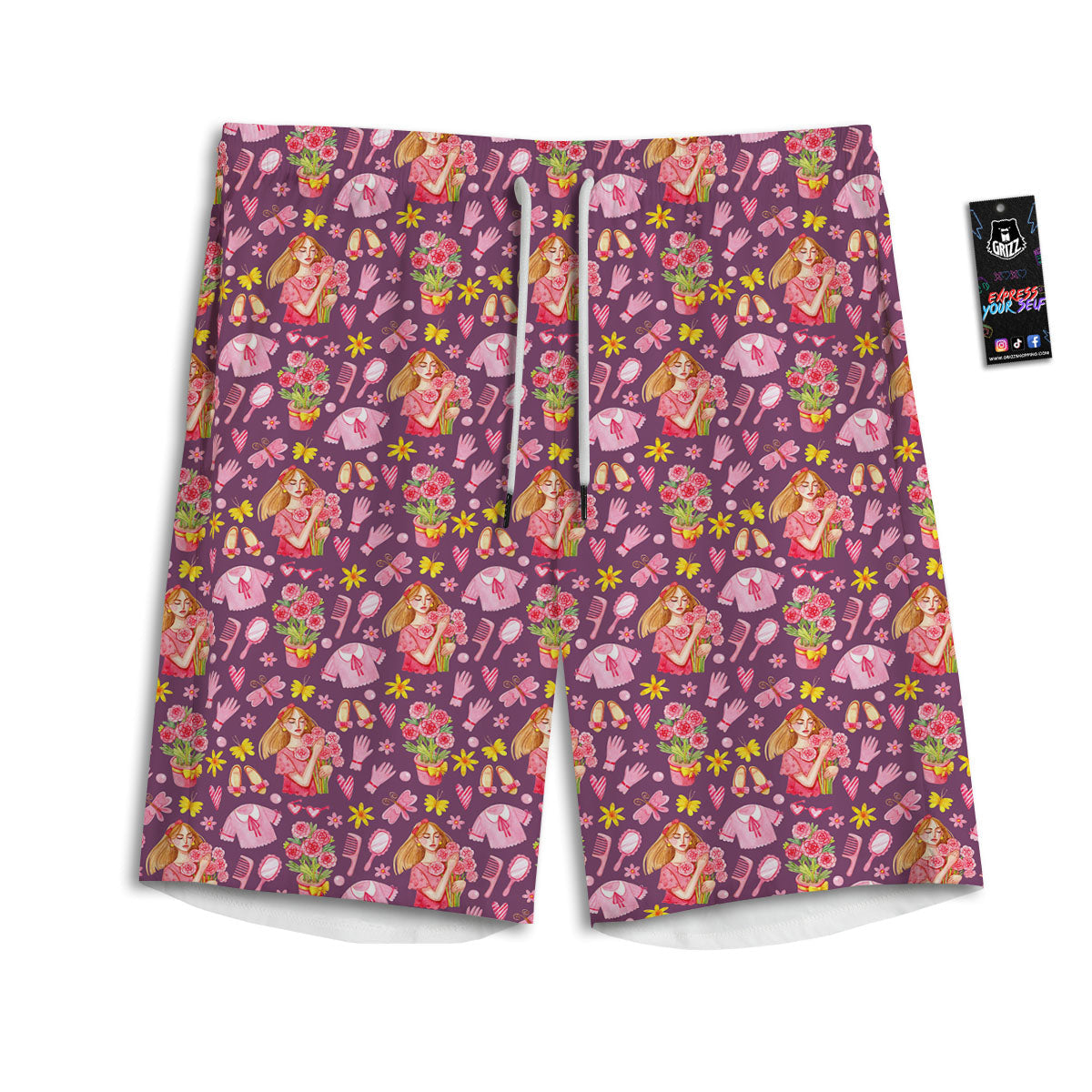 Flower And Girly Print Pattern Men's Athletic Shorts-grizzshop