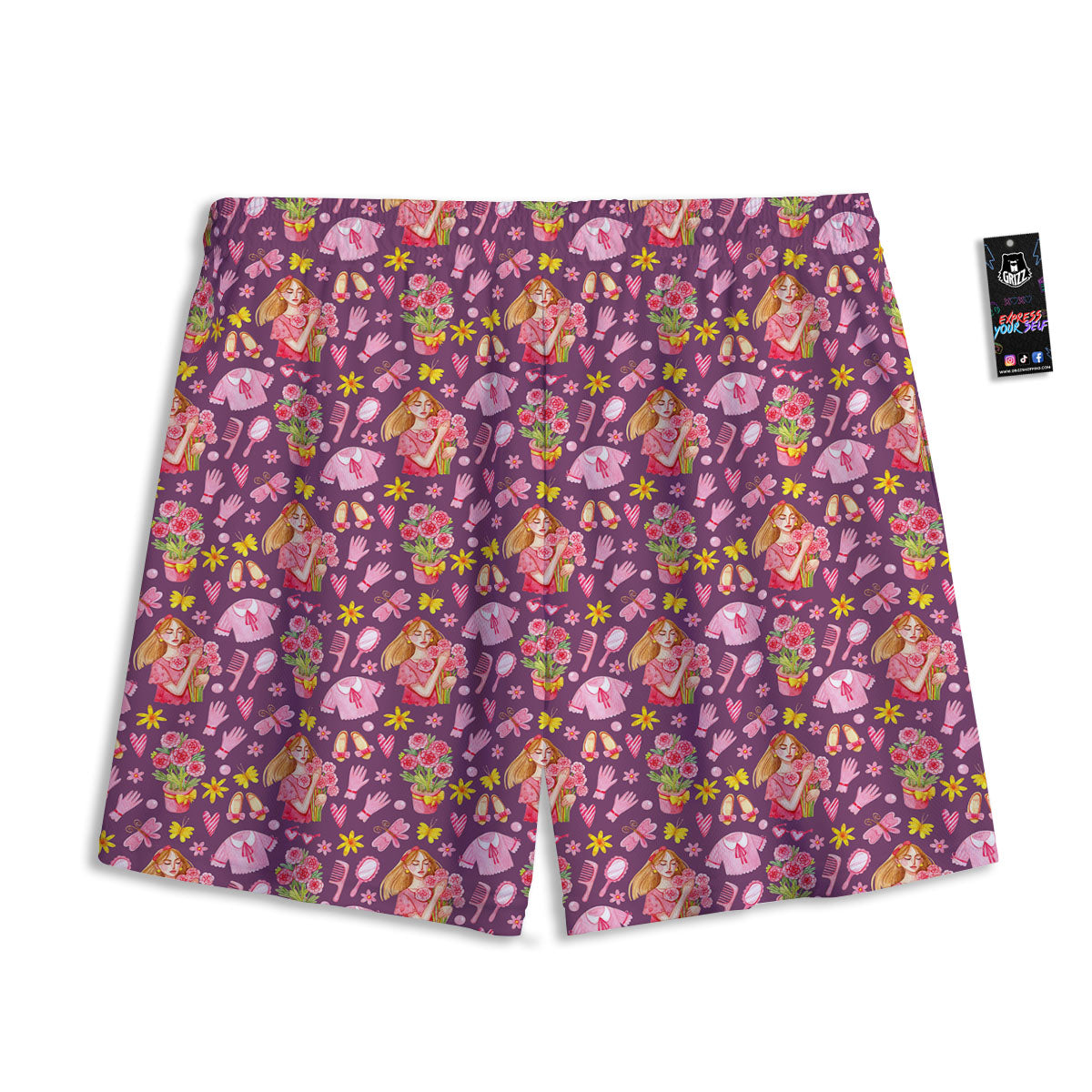 Flower And Girly Print Pattern Mesh Shorts