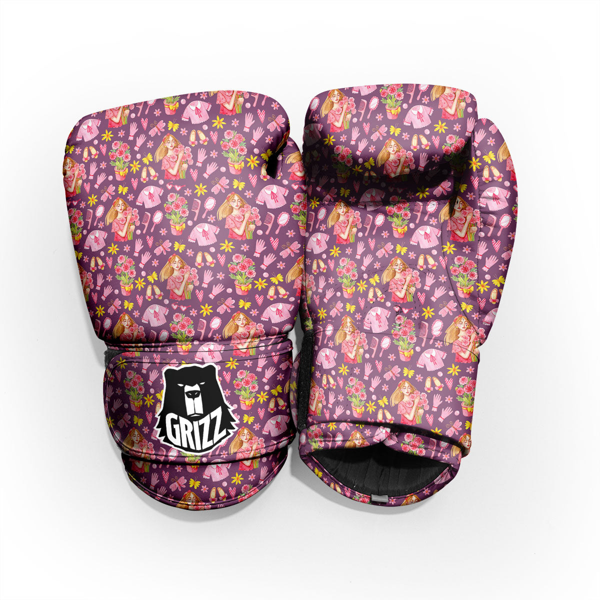 Flower And Girly Print Pattern Sparring Gloves-grizzshop