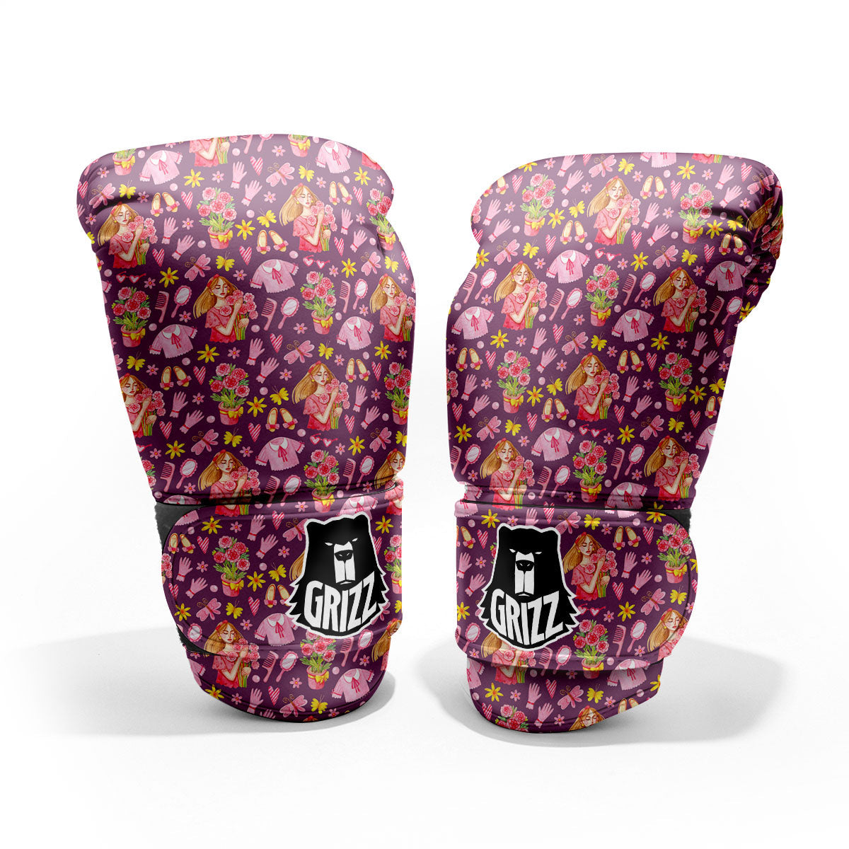 Flower And Girly Print Pattern Sparring Gloves-grizzshop
