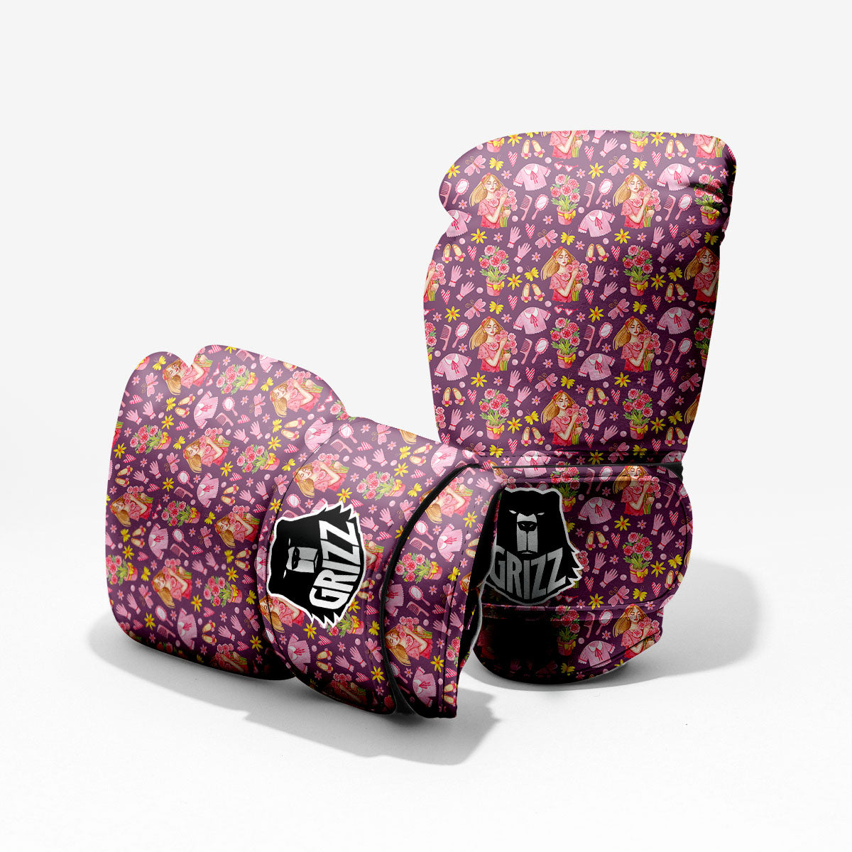 Flower And Girly Print Pattern Sparring Gloves-grizzshop