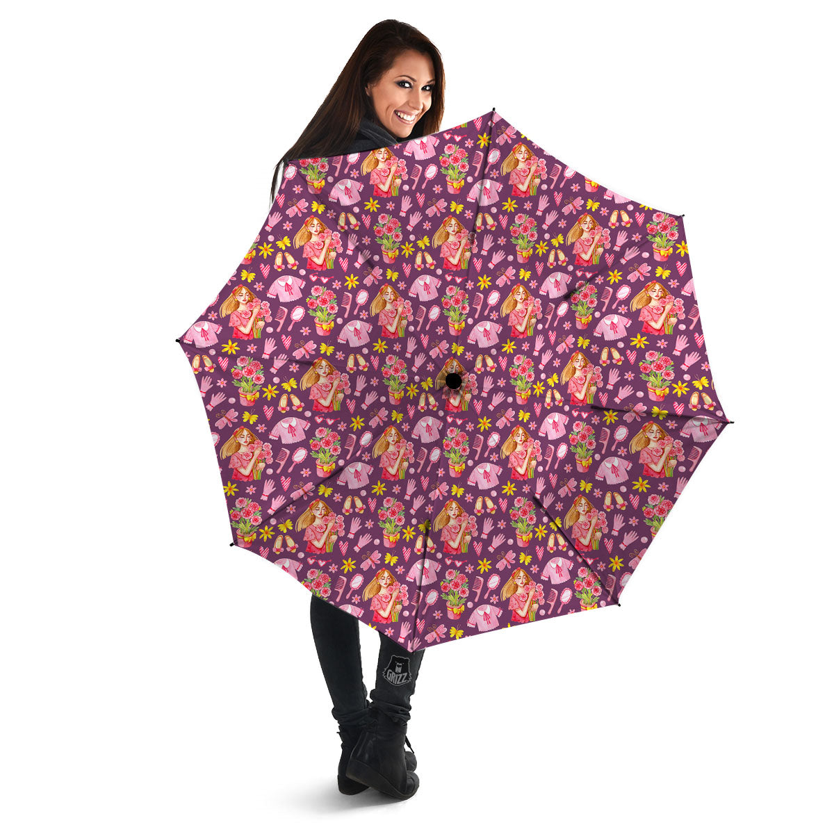 Flower And Girly Print Pattern Umbrella-grizzshop