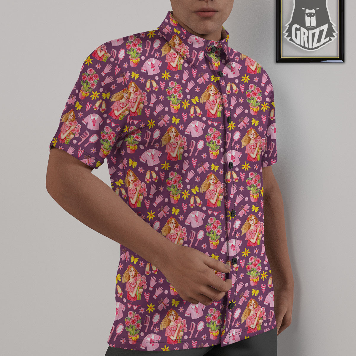 Flower And Girly Print Pattern Untucked Shirts-grizzshop