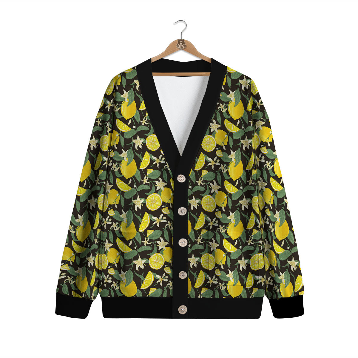 Flower And Lemon Print Pattern Cardigan-grizzshop