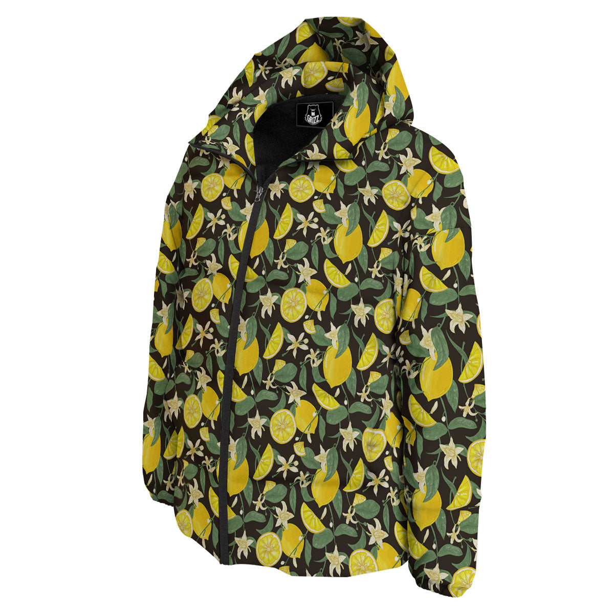 Flower And Lemon Print Pattern Down Jacket-grizzshop
