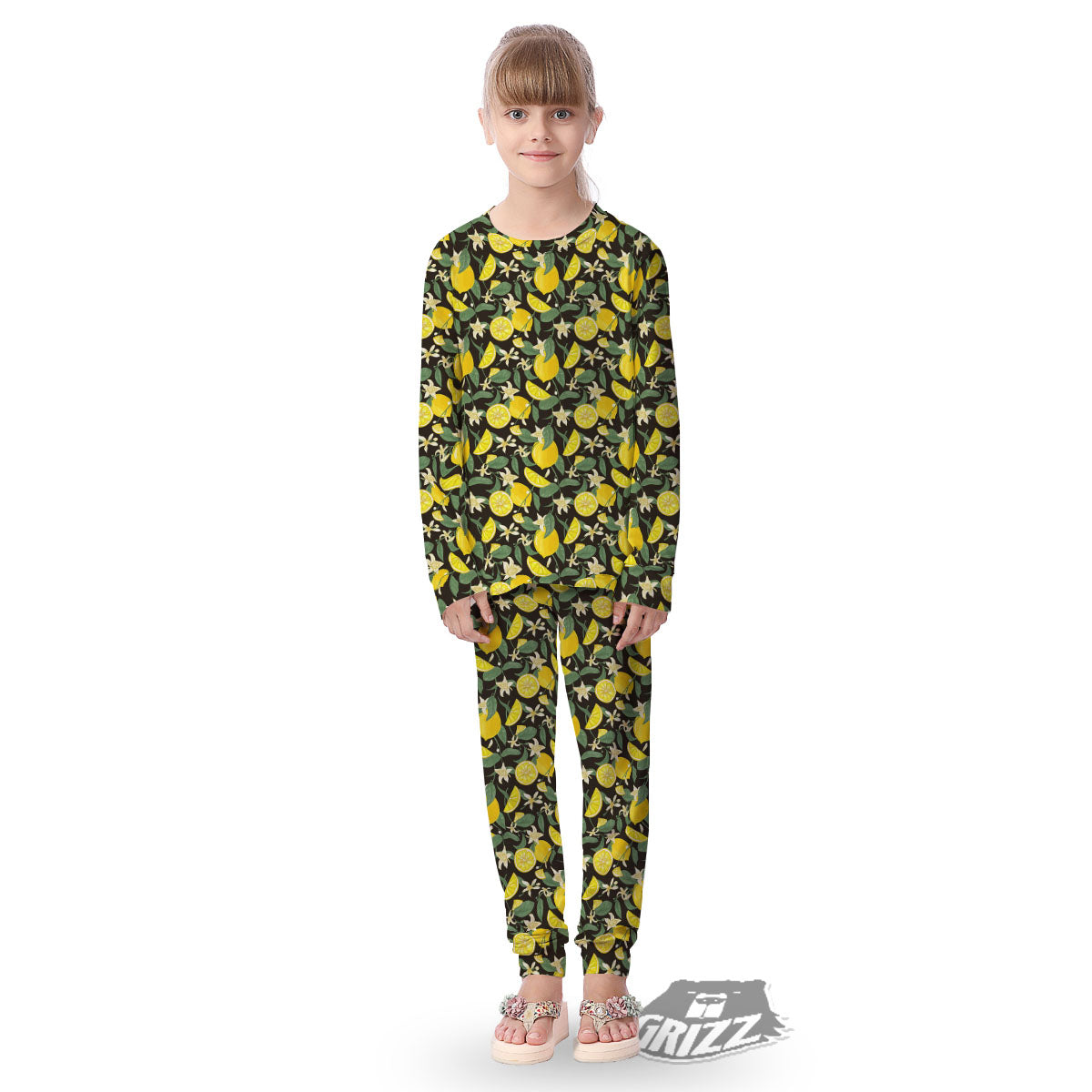 Flower And Lemon Print Pattern Kid's Pajamas-grizzshop
