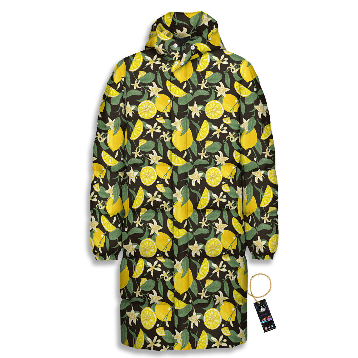 Flower And Lemon Print Pattern Long Down Jacket-grizzshop