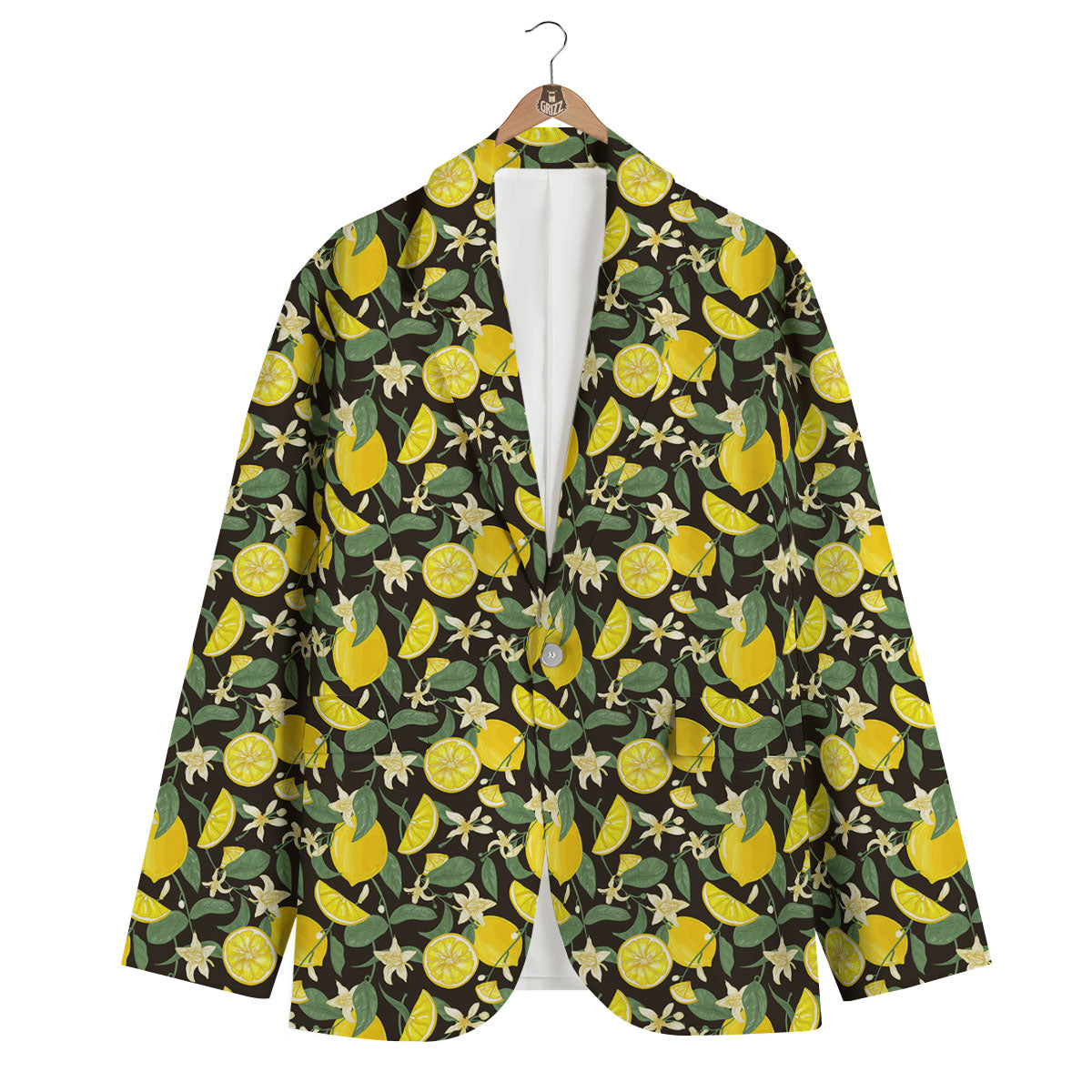Flower And Lemon Print Pattern Men's Blazer-grizzshop