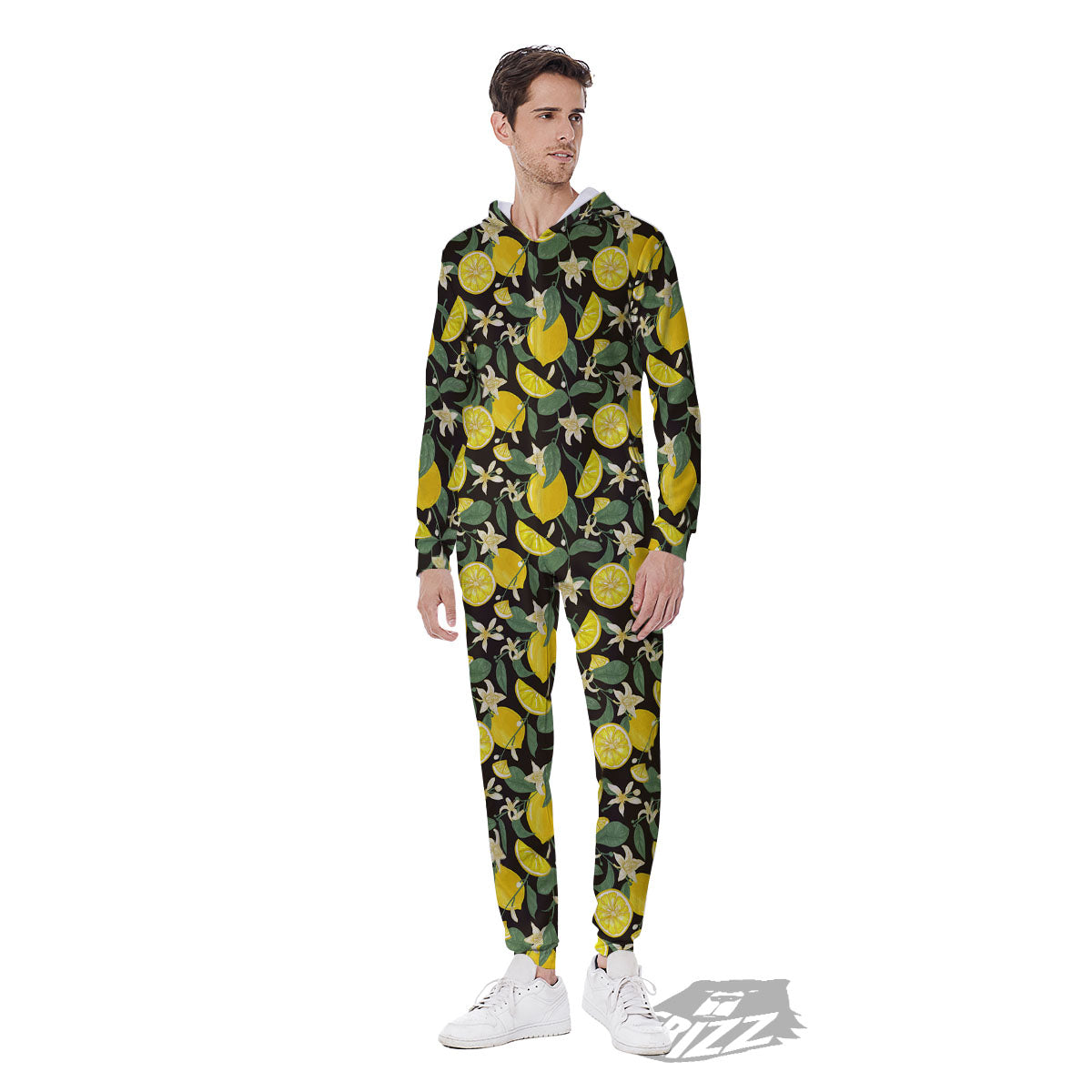 Flower And Lemon Print Pattern Men's Jumpsuit-grizzshop