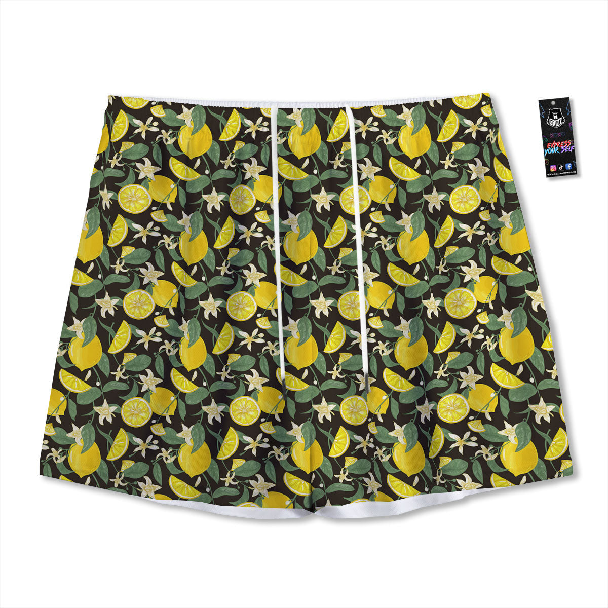 Flower And Lemon Print Pattern Mesh Shorts-grizzshop