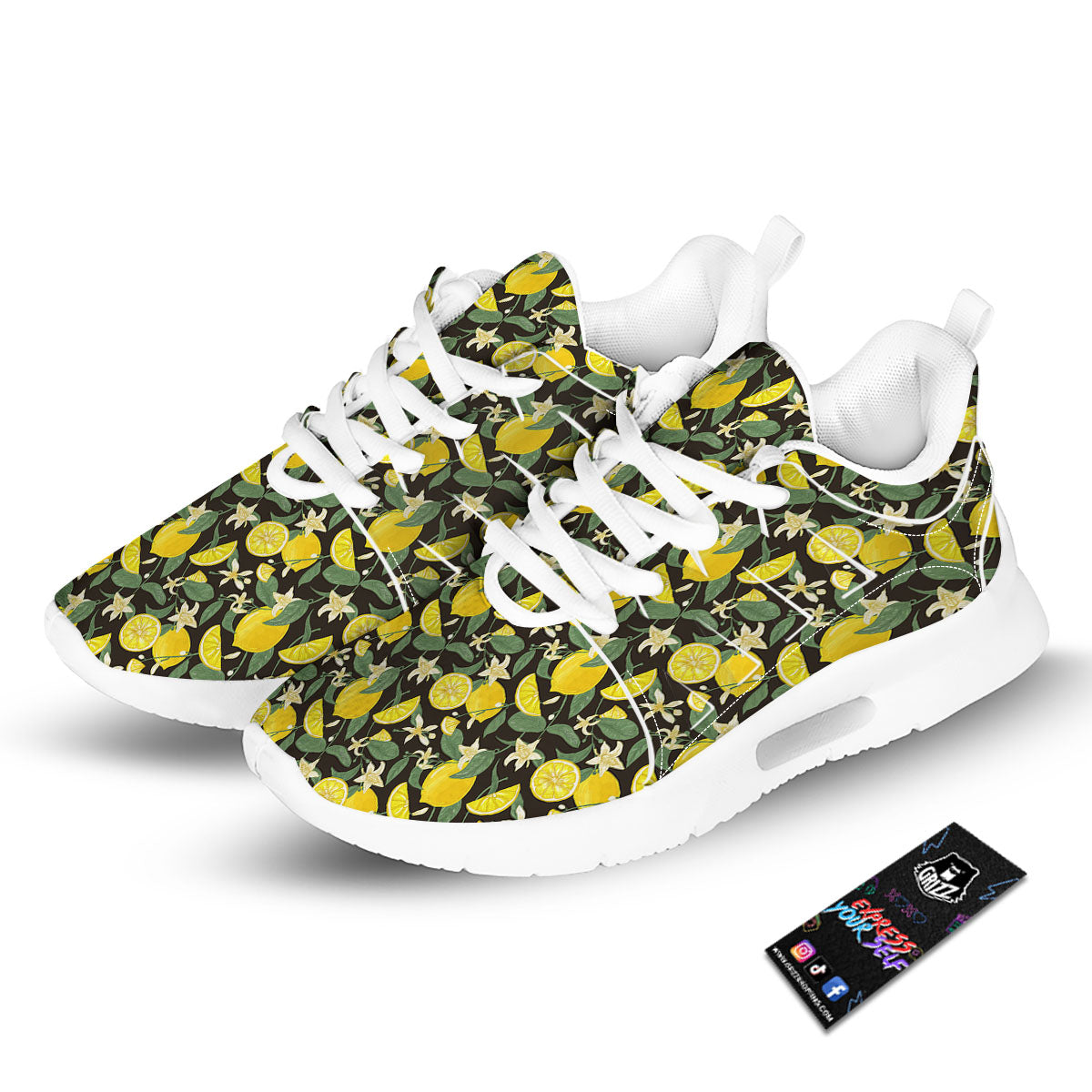 Flower And Lemon Print Pattern Tennis Shoes-grizzshop