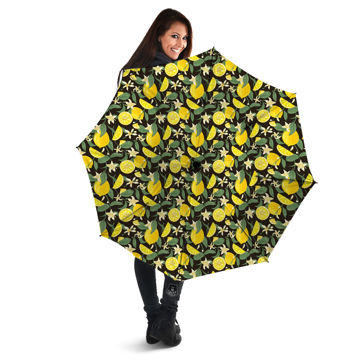 Flower And Lemon Print Pattern Umbrella-grizzshop
