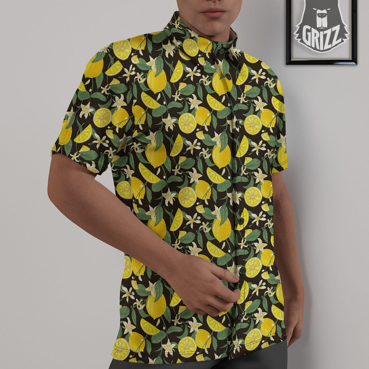 Flower And Lemon Print Pattern Untucked Shirts-grizzshop