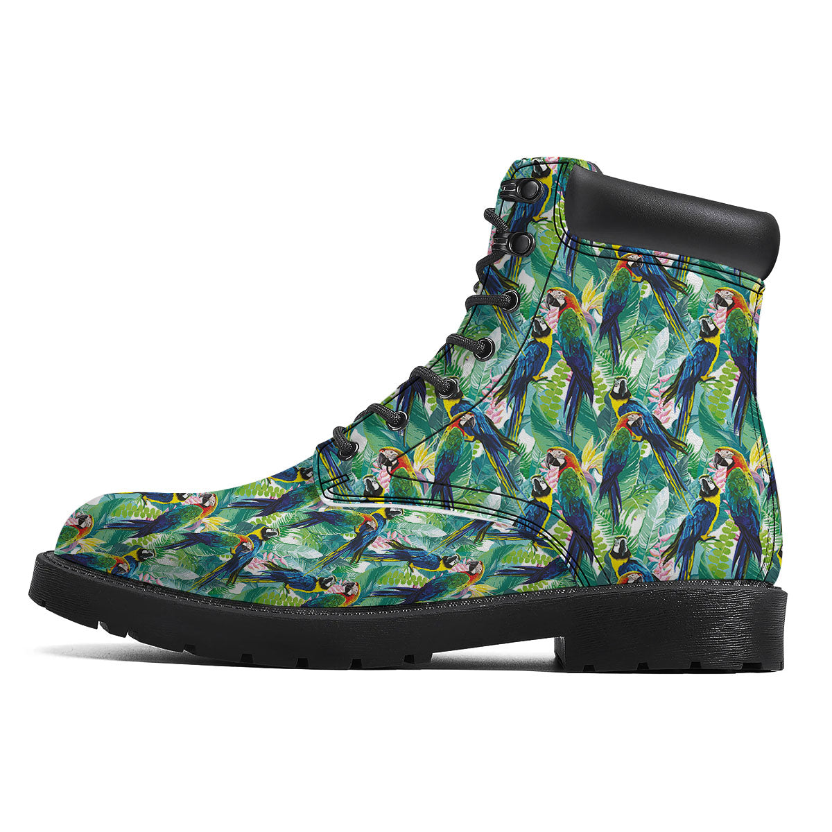 Flower And Parrot Print Pattern Boots-grizzshop