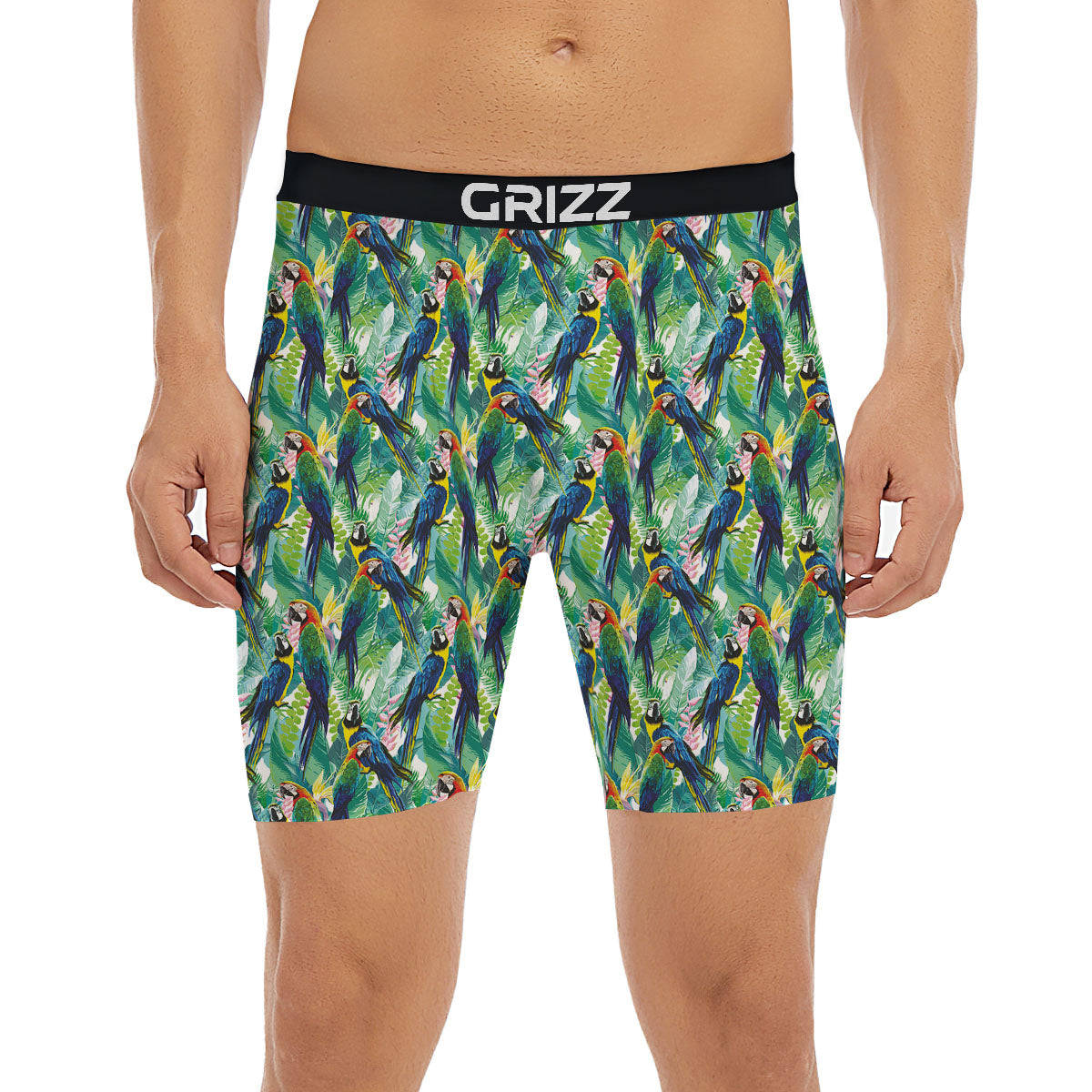 Flower And Parrot Print Pattern Boxer Briefs-grizzshop
