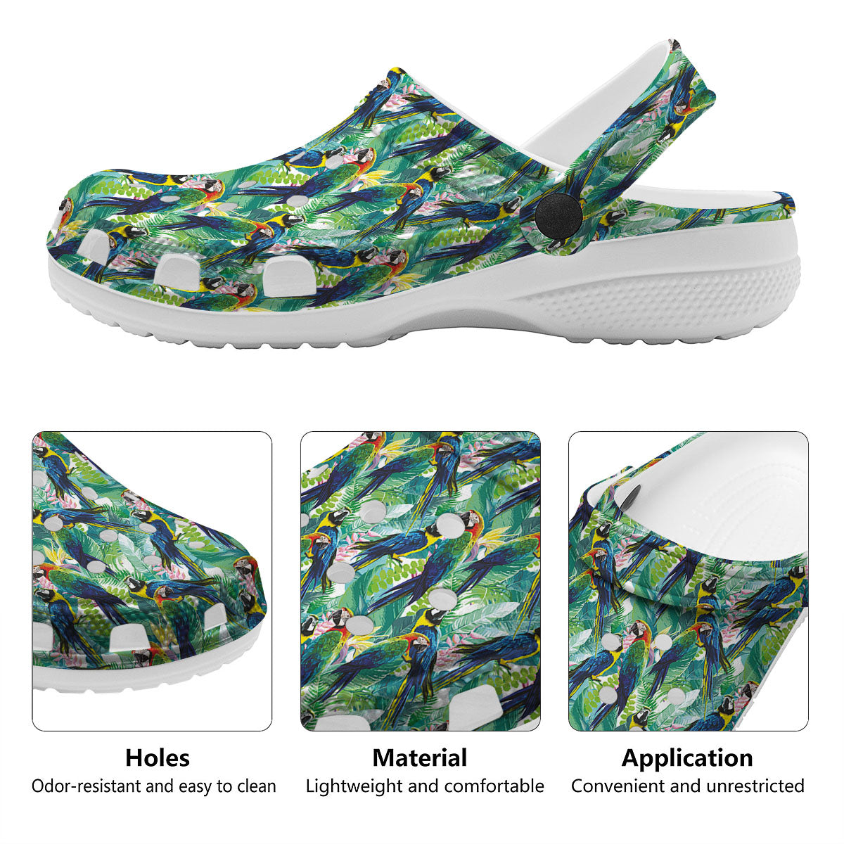 Flower And Parrot Print Pattern Clog-grizzshop
