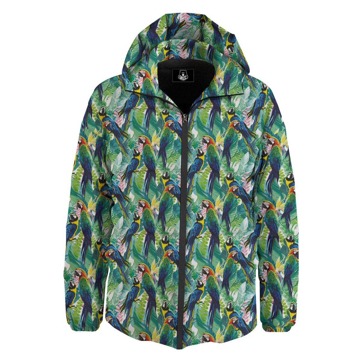Flower And Parrot Print Pattern Down Jacket-grizzshop