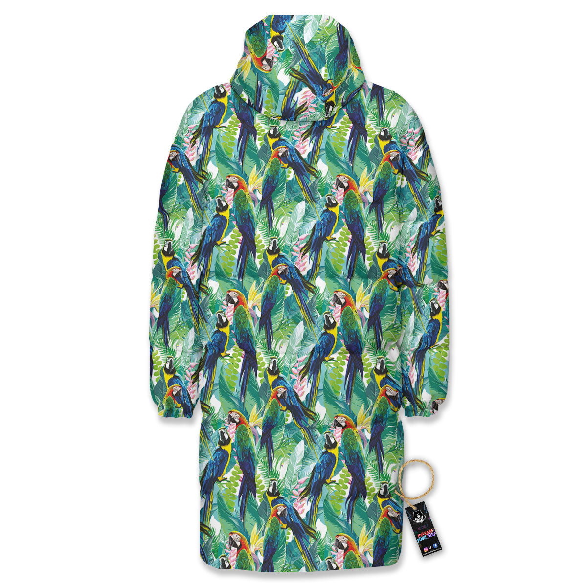 Flower And Parrot Print Pattern Long Down Jacket-grizzshop