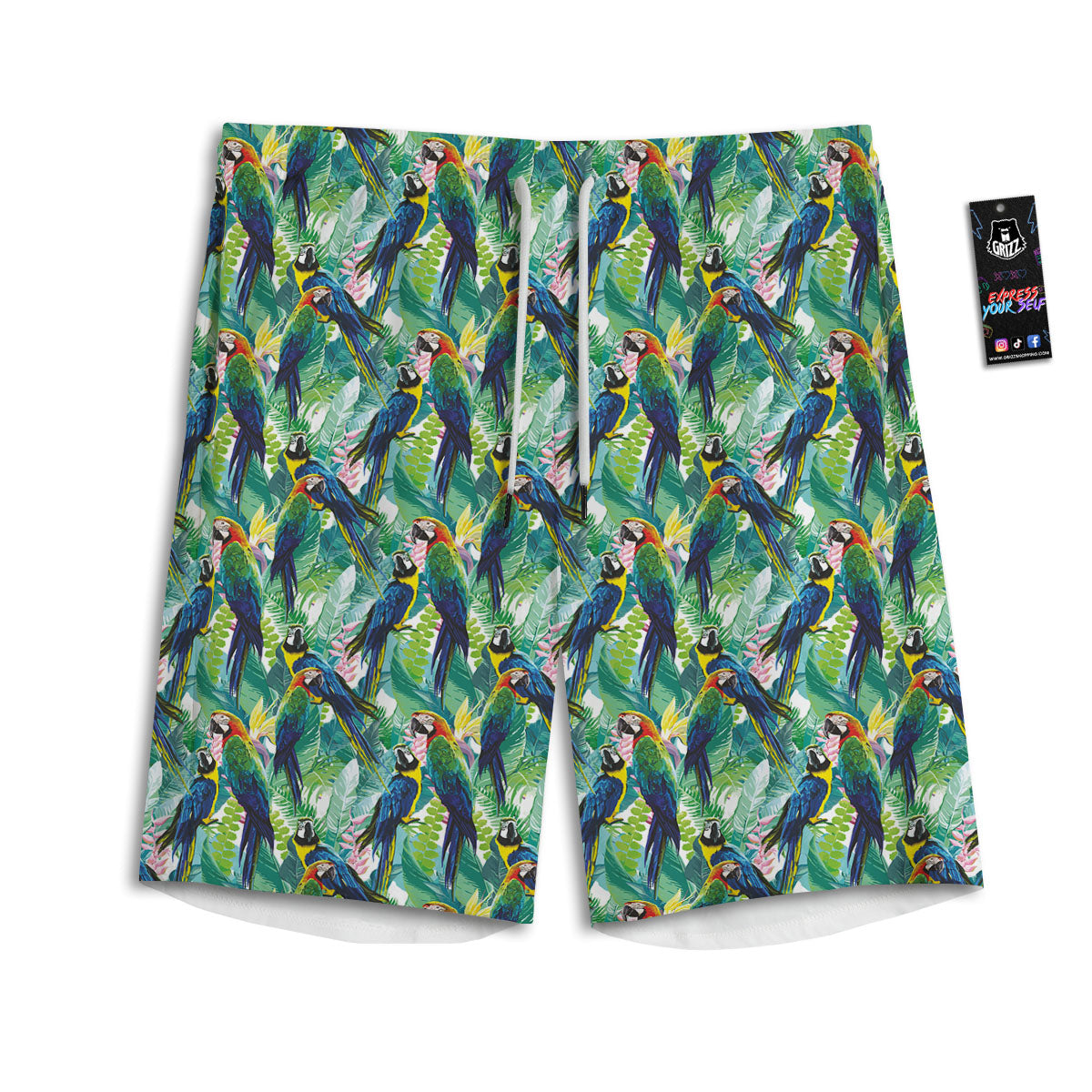 Flower And Parrot Print Pattern Men's Athletic Shorts-grizzshop