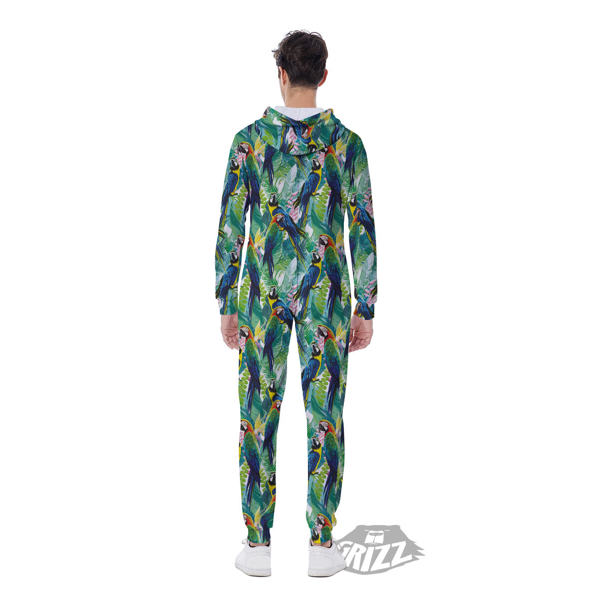 Flower And Parrot Print Pattern Men's Jumpsuit-grizzshop