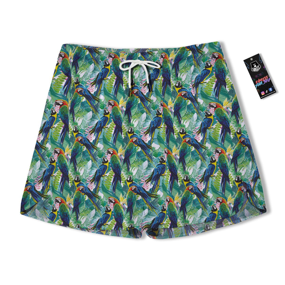Flower And Parrot Print Pattern Men's Running Shorts-grizzshop