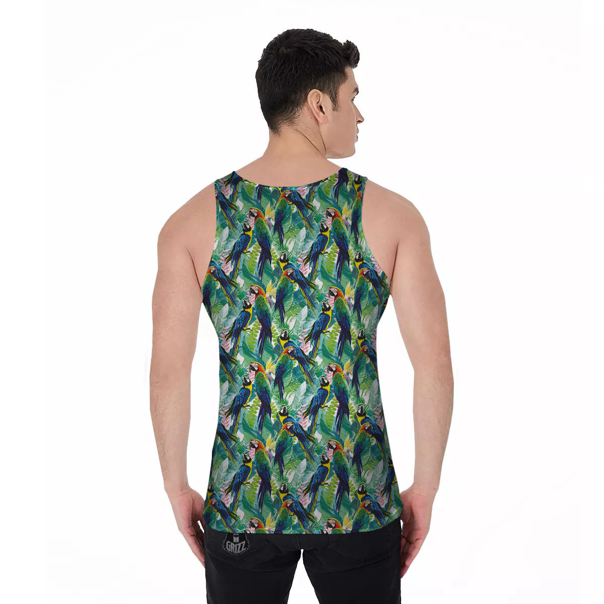 Flower And Parrot Print Pattern Men's Tank Top-grizzshop