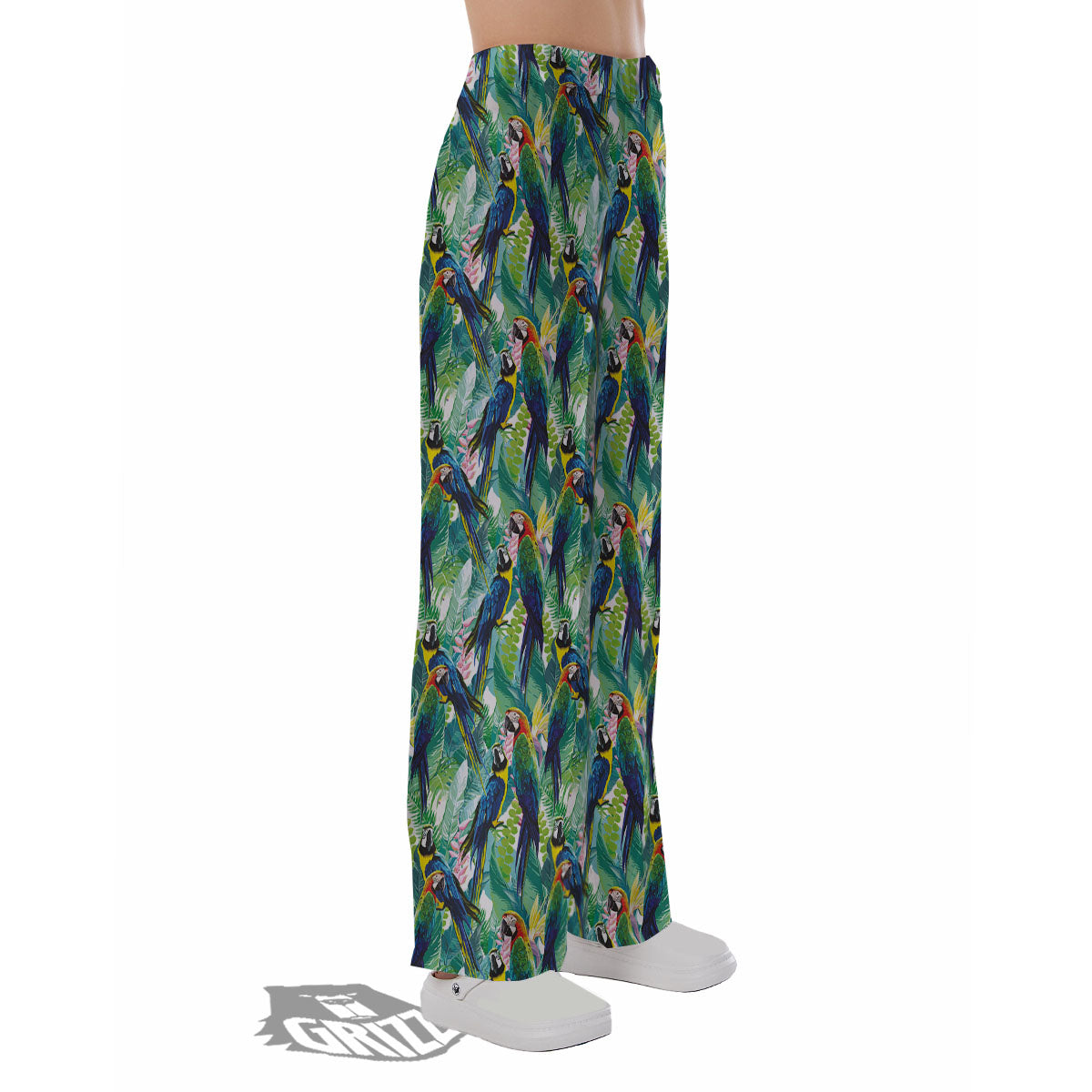 Flower And Parrot Print Pattern Pajama Pants-grizzshop