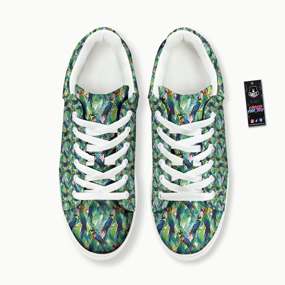 Flower And Parrot Print Pattern Platform Shoes-grizzshop