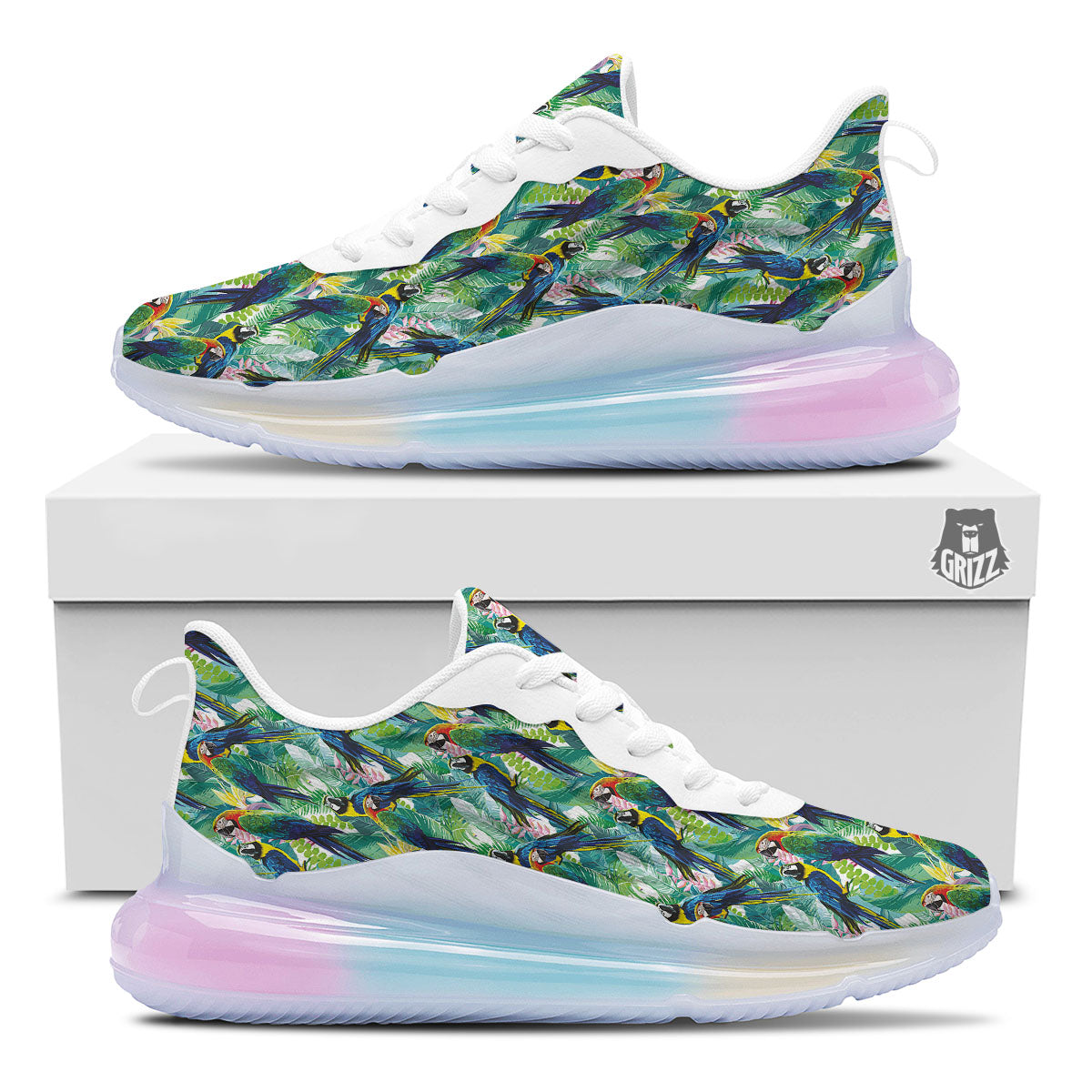 Flower And Parrot Print Pattern Running Sneakers-grizzshop