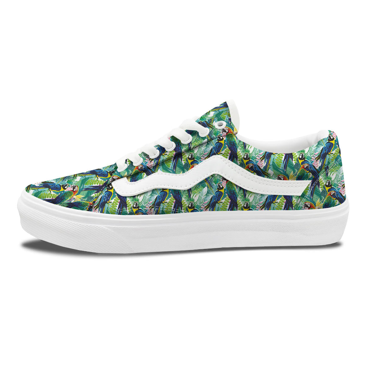Flower And Parrot Print Pattern Skate Shoes-grizzshop